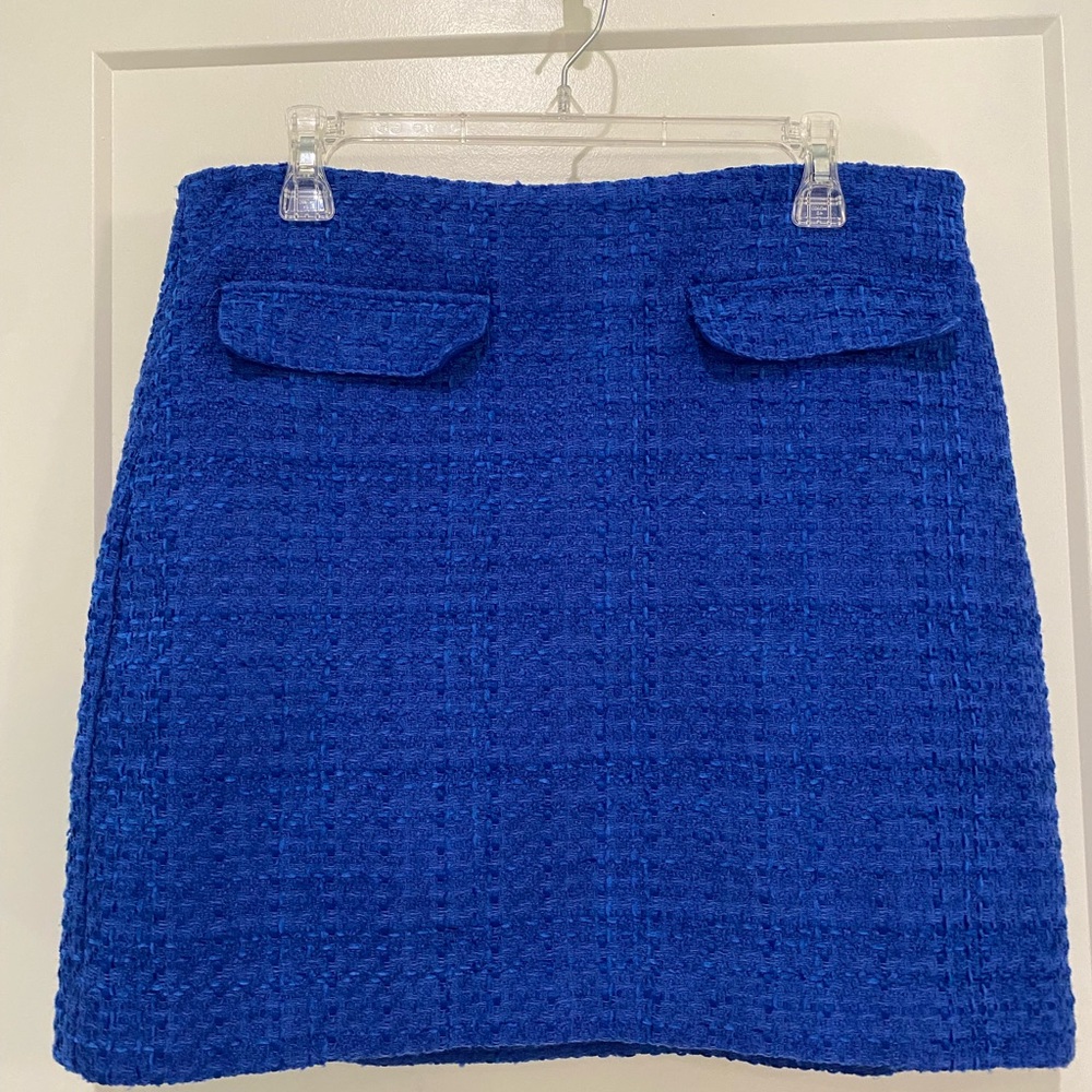 LOFT Cobalt Blue Tweed Mini Skirt w/ Front Pockets, size 14P